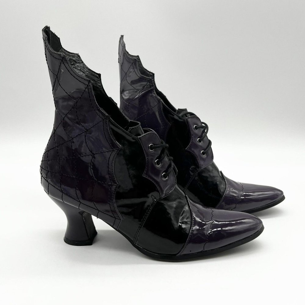 Ellie Charlotte Patent Leather Spiderweb Boots Shoes Witch Halloween Size 6 - Picture 4 of 8